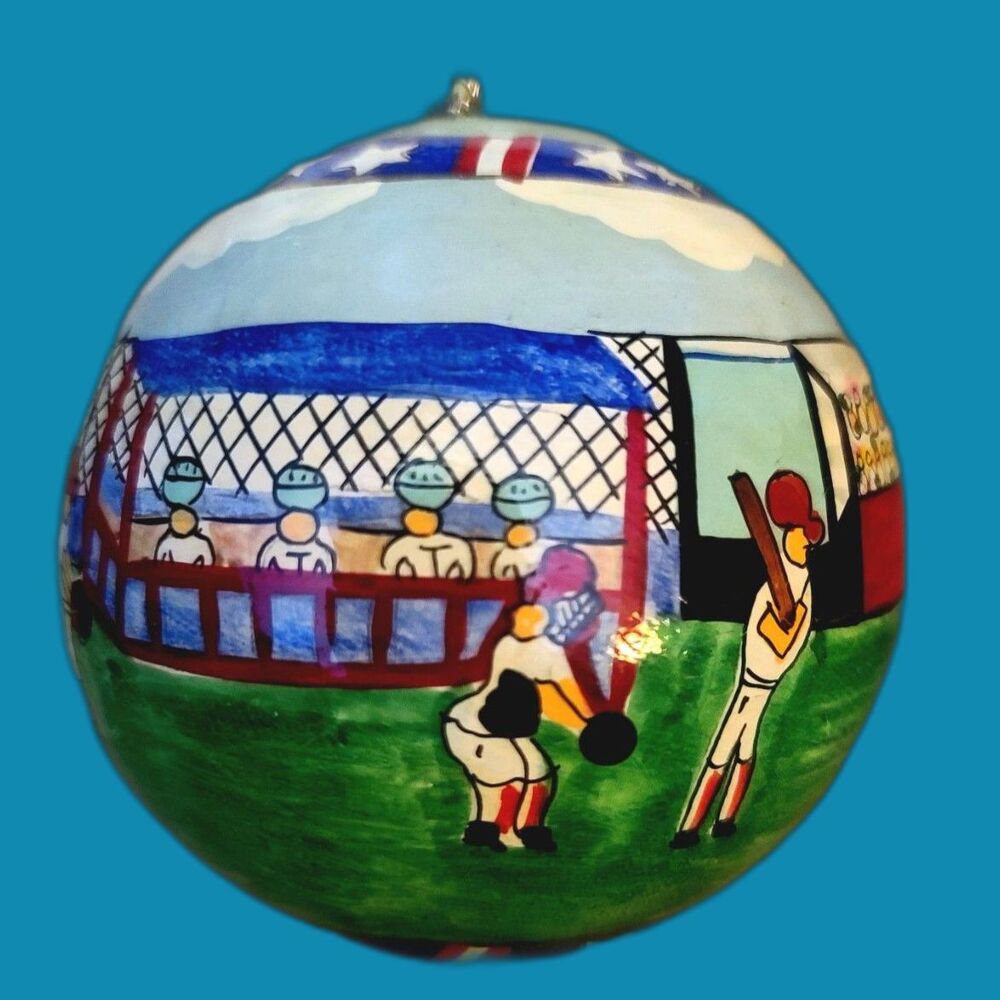 Vintage Hand Painted Baseball Game Ornament Made in‎ India 4" Foreside?